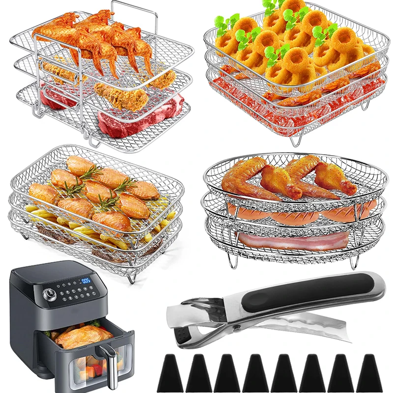 Air Fryer Backständer, Metall-Ofen-Grillständer, 3-lagiges Airfryer-Zubehör für Cosori/Instant Vortex/Ninja/Foodi Kochkorb Image