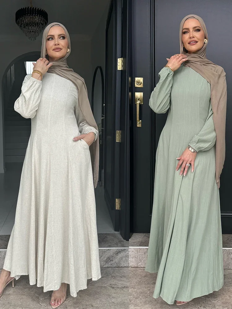 Muslimische Abaya Frauen Kleider Solide Schlank Jalabiya Eid 2025, Ramadan Marokko Islam Vestidos Largos Arabische Lange Robe Dubai Abayas Kaftan Image