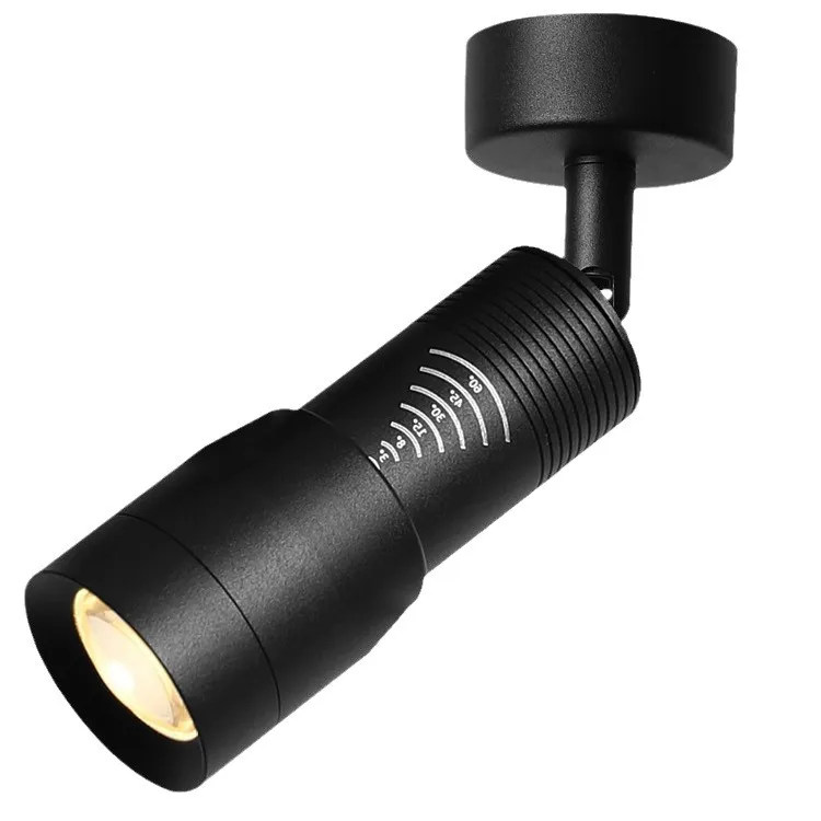 Verstellbar 5er ° ~60 ° Schmaler Abstrahlwinkel, schwarz-weißer LED-Fokus, oberflächenmontierte Deckenstrahler, 7 W, zoombare Strahler mit Zoomfunktion