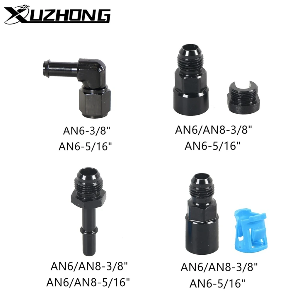 6AN 8AN Stecker auf 3/8" SAE Schnelltrennstecker Push On EFI Fitting Adapter Aluminium Schwarz TF-1041 Image