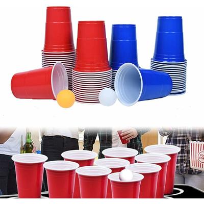 Bierpong Becher Set, Beer Pong Becher Partybecher mit 10 Bällen, Mehrwegbecher Plastikbecher 50