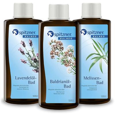 Badezusatz Set Ruhe und Entspannung 3x 190ml Lavendelöl Baldrianöl Melisse - Spitzner
