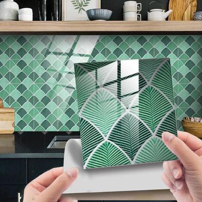 Selbstklebende Küchenrückwandfliesen Palme hellgrün 25 Stück Wandaufkleber Badezimmer Küche Image