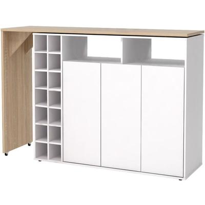 Vente-unique - Bartisch drehbar mit Stauraum - Weiß & Holzfarben - vinalo Image