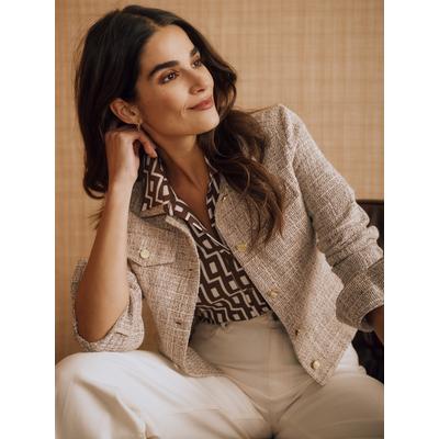 J.McLaughlin Women's Colby Tweed Jacket Taupe, Size Large | Cotton/Linen