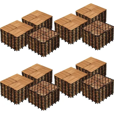 108pcs Hardwood Interlocking Patio Deck Tiles Acacia Waterproof Wood Flooring Tiles for Patio Garden