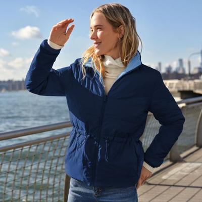 Wanderweight Down Ultralight Packable Reversible Jacket, Women, size: 10-12, regular, Blue, Nylon, by Lands' End