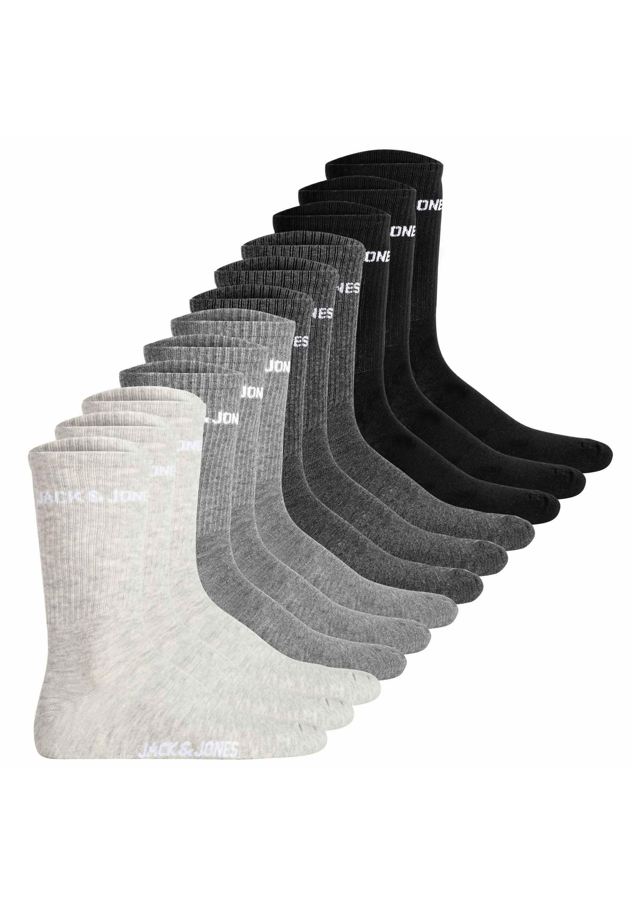 Kurzsocken JACK & JONES "Socken JACLOGO 12 PACK 12er Pack", Herren, Gr. 40-46, schwarz (schwarz, grau), Obermaterial: 72% Baumwolle CO. 26% Polyester PES. 2% Elasthan EL., Socken
