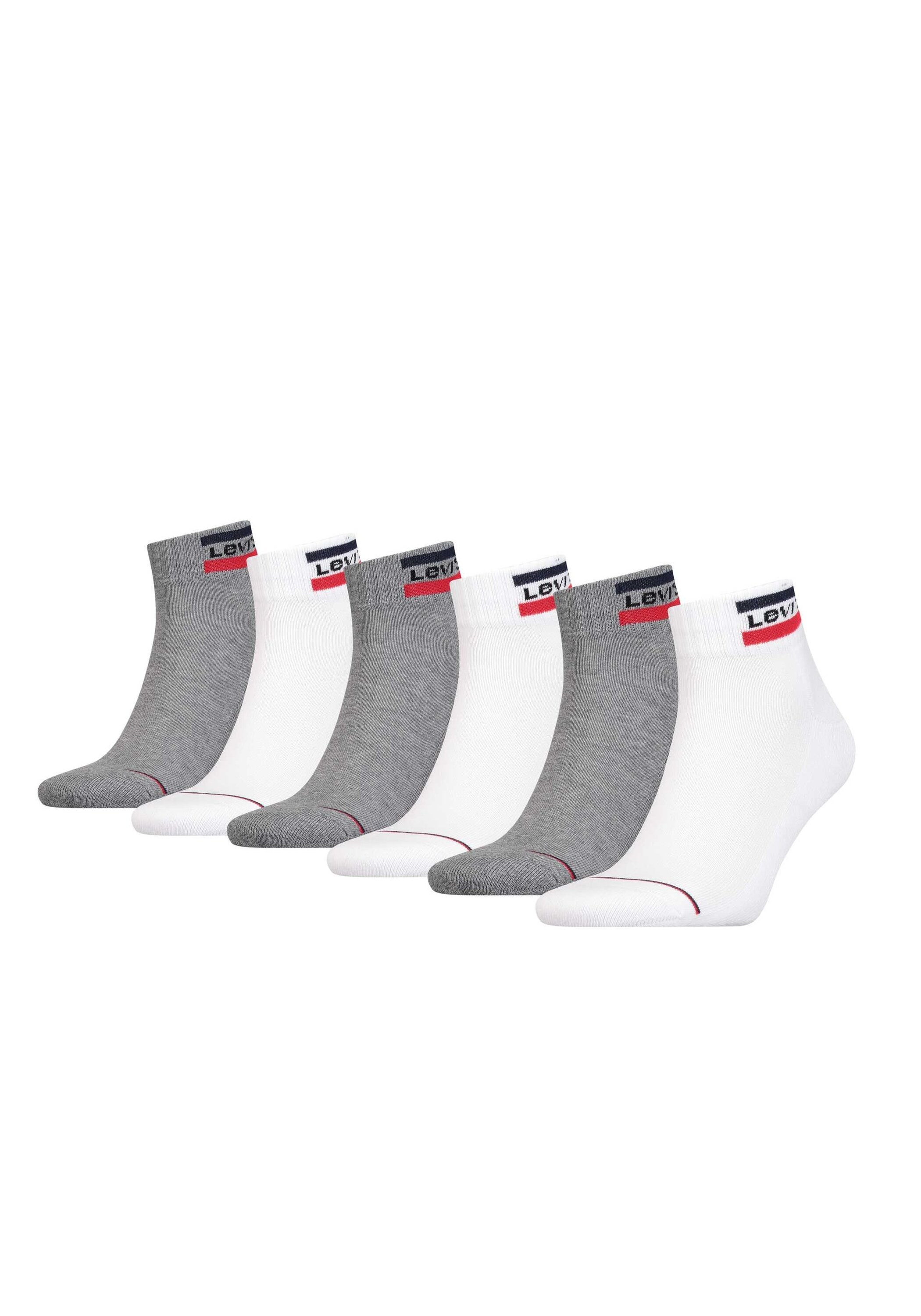 Kurzsocken LEVI'S "Socken 6er Pack", Herren, Gr. 43-46, weiß (weiß, grau), Obermaterial: 83% Baumwolle CO. 15% Polyamid PA. 2% Elasthan EL., Socken