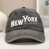 Unisex Vintage Denim Baseball Cap verstellbar Damen Herren Casual Sonnenschutzhut mit NEW YORK Muster für Outdoor-Sportarten