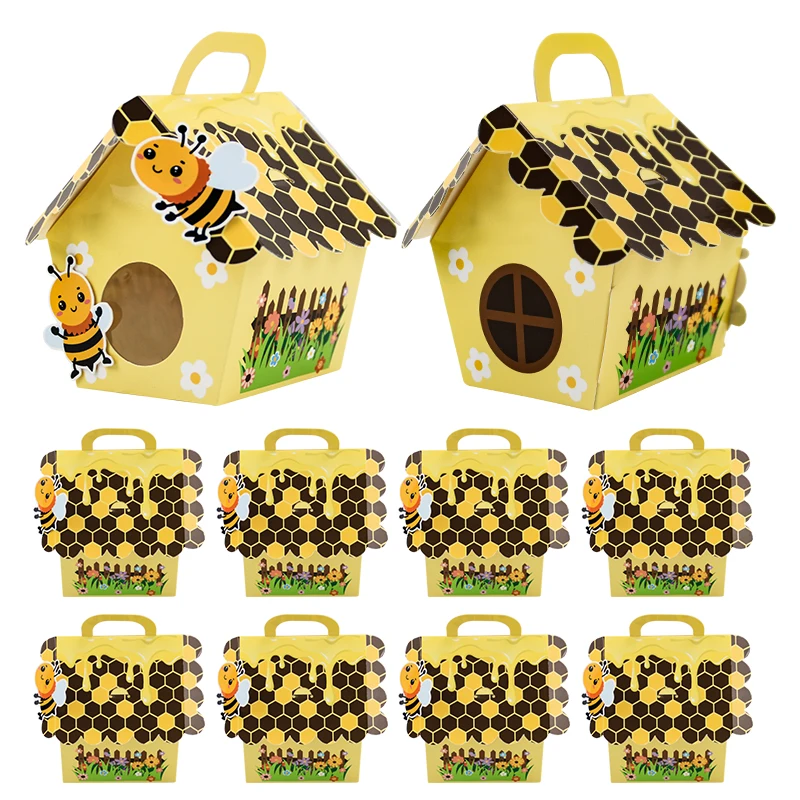 20 Stück Papier-Bienenstock-Geschenkboxen, Biene-Süßigkeitsschachteln, Party-Geschenkboxen, Hochzeitsbevorzugungs-Süßigkeitsschachteln mit Bändern für Partydekorationen Image
