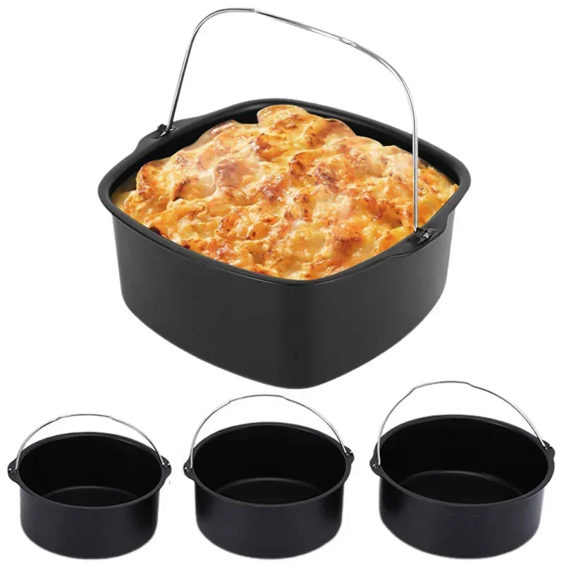 6/7/8 Zoll Metall kuchen form runde Luft fritte use Topf Backform mit Griff Antihaft-Kuchen Pizza Backblech Küche Back geschirr Werkzeuge Image