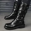 2025 Hohe Lederstiefel für Herren, schwarze Stiefel, Gothic-Punk-Motorradstiefel, Herren, große Größe 46, bequeme Plateaustiefel für Herren, Werkzeugstiefel