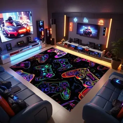 Neon Game Printed Carpet Non Slip and Easy To Clean Kitchen Area Carpet Living Room Home Office Washable Welcome Door Decorate