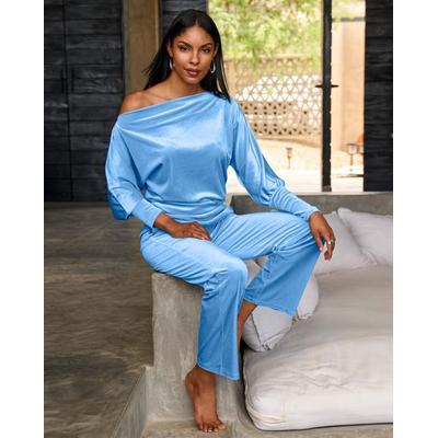 Boston Proper - Light Blue - Chic Velour Slouchy and Wide Leg Lounge Set - Small