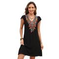 Valentinstag Damen Normal Minikleid Boho Chic Kleider A Linie Kleid Boho-Kleid Böhmen Stilvoll Klassisch Kappe Kalte Schulter Urlaub Party Täglich Formschluss Geometrisch Glatt Ärmellos V Ausschnitt