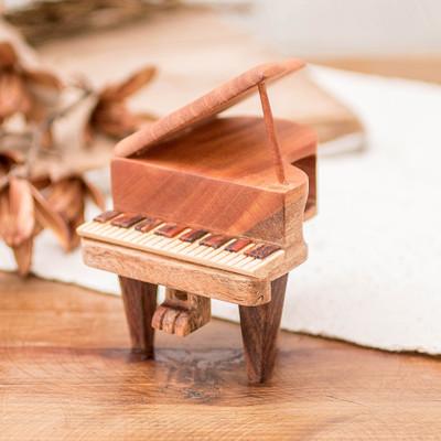 'Sustainable Mahogany Wood-Carved Piano Decorative Accent'