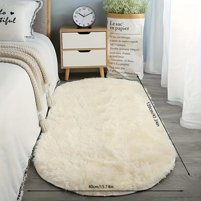 TEMU Luxurious Soft Fur Oval Area Mat - Plush, Non-slip, Hand Washable & For Bedroom, Living Decor, Image