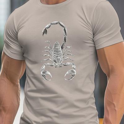 TEMU Men's Realistic Print T-shirt, Casual Crew Neck Short Sleeve Top, 100% Polyester Knit Fabric, Stretch, Summer Lightweight Regular Fit Tee Image