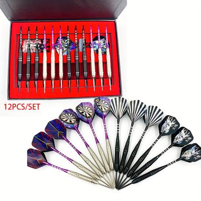 TEMU 12pcs/set Professional Metal Darts, Steel Tip Darts With Non-slip Aluminum Dart Rod, Steel Tip Darts Set