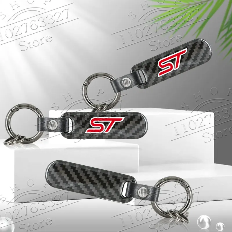 Portachiavi per auto con logo ST Portachiavi in lega di zinco in fibra di carbonio Ciondolo per Ford Focus Kuga MK3 MK4 Puma Fiesta ST Line Accessori