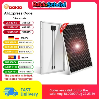 DOKIO Monocrystalline Solar Panel 18V 100W Solarzelle Photovoltaic System For Home & Power Bank & Camping & Powerstation Solarbatterie 12V Charger Solarmodule Solarplatten