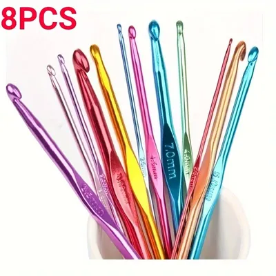 8pcs Random Color Metal Crochet hooks Ergonomic Crochet Hooks Colorful Aluminum Crochet Needle Yarn Hooks for DIY Apparel Needle