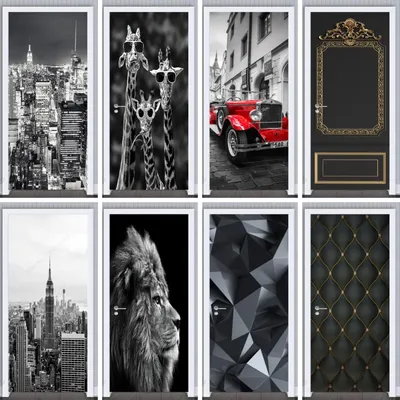 Schwarze Architektur selbstklebende Türaufkleber, wasserdicht, für Zuhause, Tiere, cooles Mädchen, Autotüren, Aufkleber, Dekor, Schlafzimmer, Wohnzimmer Image