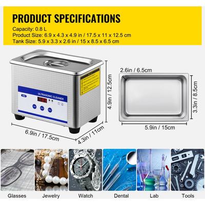 Mophorn - 0.8L Ultraschallreiniger mit digitaler Heizung und Timer für Schmuck- und Image