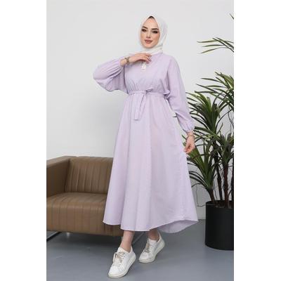 Batwing Streifenmuster Gürtel Waffel Hijab Kleid