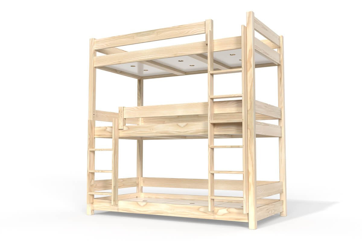 Lit superposé 3 places 90x190 en bois massif ABC - Vernis Naturel