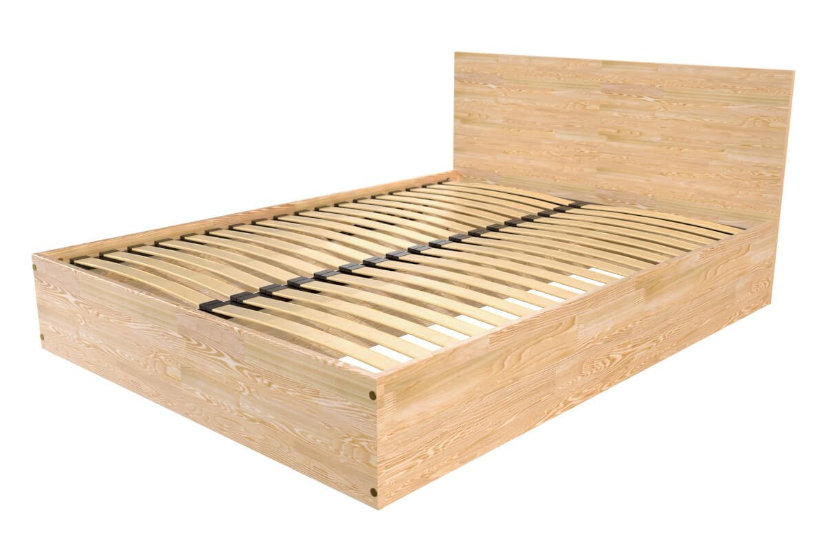 Lit coffre 2 places avec tête de lit en bois - 160x200 - Vernis Naturel