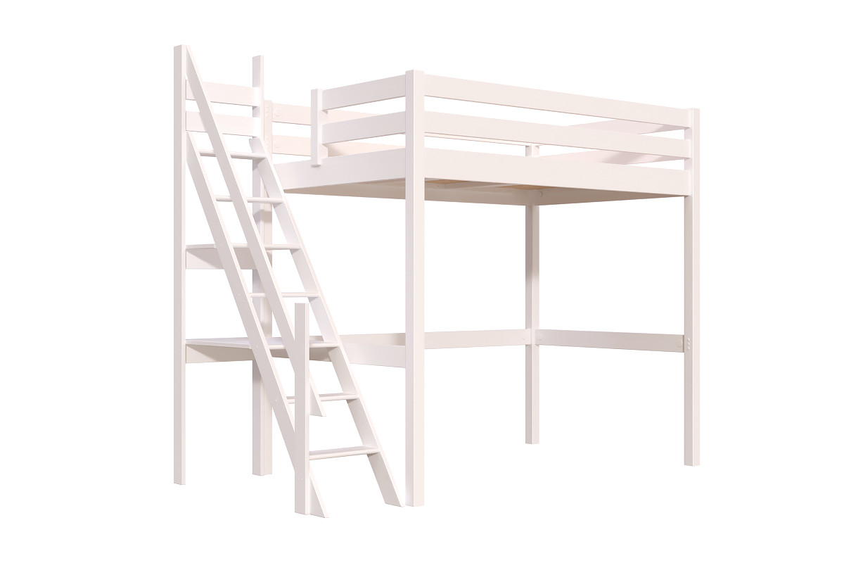 Lit mezzanine bois 120x200 Sylvia avec escalier de meunier - Blanc