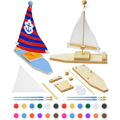 20 Pcs DIY Wooden Boat Kits Wooden Sailboat To Paint Decorate Unfinished Wood Blank Craft Model Boat