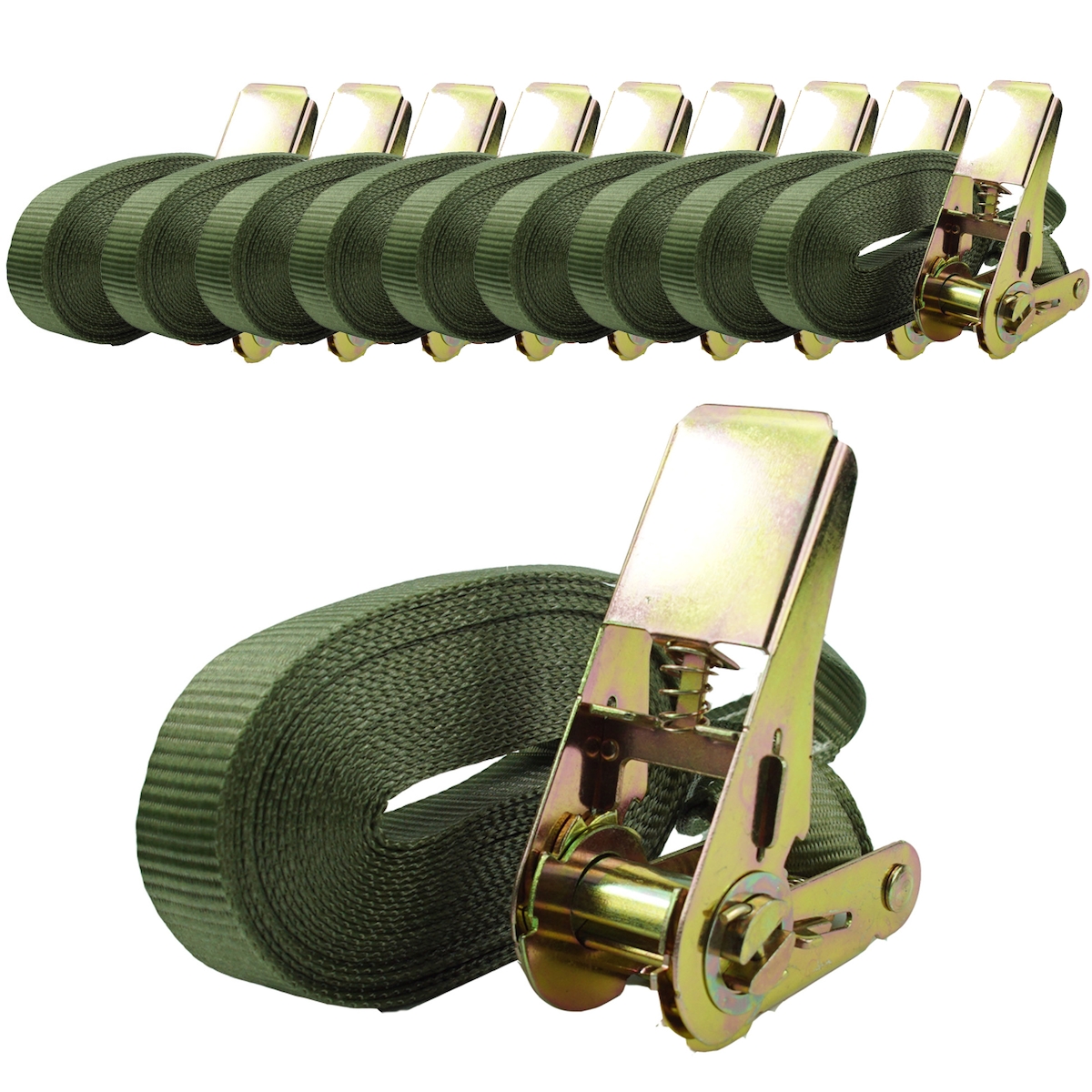 Baumarktplus 10x Profi Ratschen Spanngurt Spanngurte Zurrgurt 1-tlg 6m 0,8t 0,8to 800 kg TÜV/GS OLIV Image
