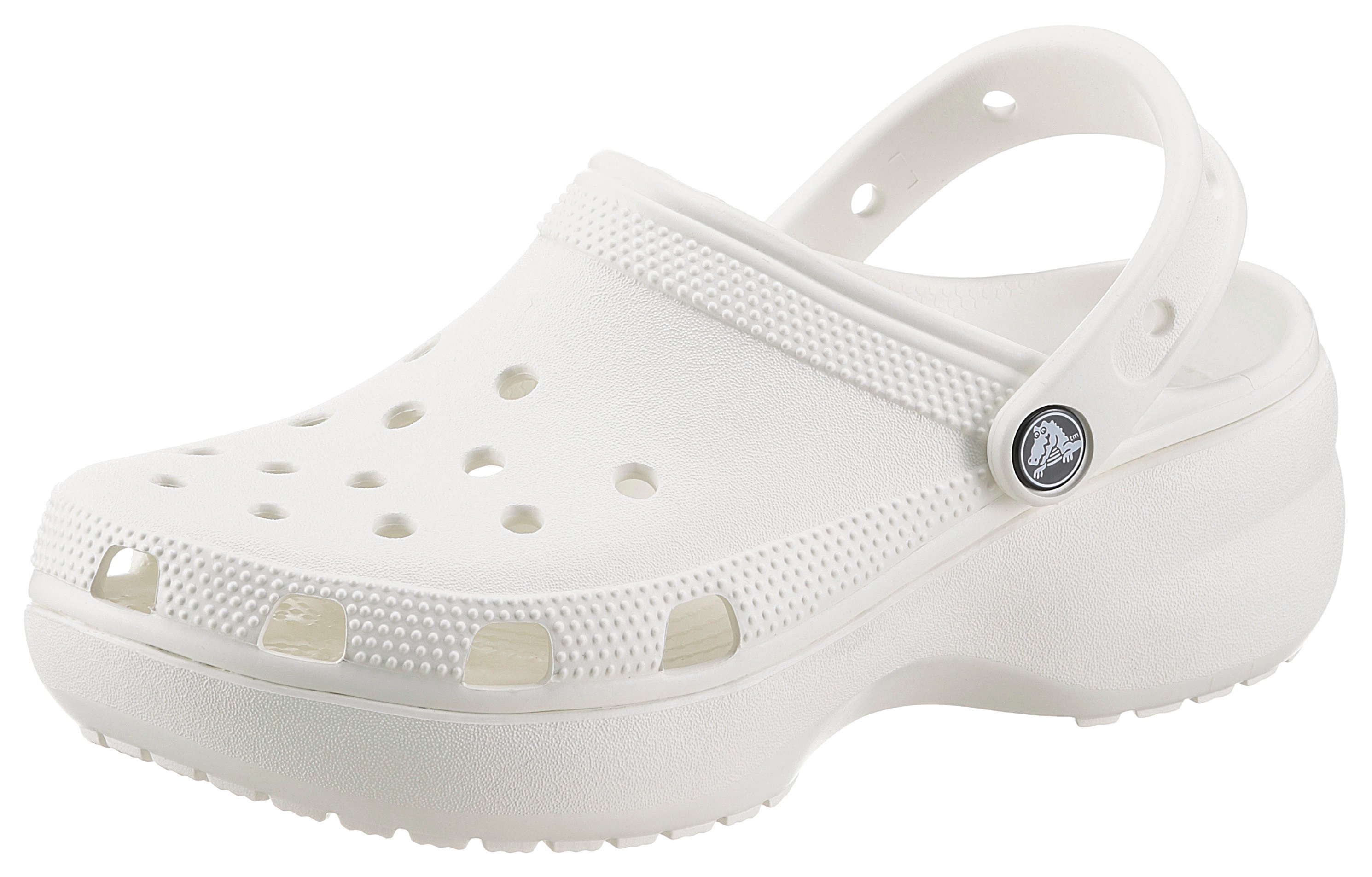 Clog CROCS "Classic Platform Clog W", Damen, Gr. 38, weiß, Croslite™, unifarben, Schuhe Clog, Sommerschuh, Schlappen, Hausschuh, trendige Plateausohle