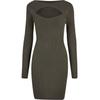 Shirtkleid URBAN CLASSICS "Urban Classics Damen Ladies Cut Out Dress", Damen, Gr. XXL, US-Größen, grün (olive), 35% Viskose, 35% Polyacryl, 30% Polyamid, unifarben, klassisch, slim fit, U-Boot-Ausschnitt, Langarm, Kleider