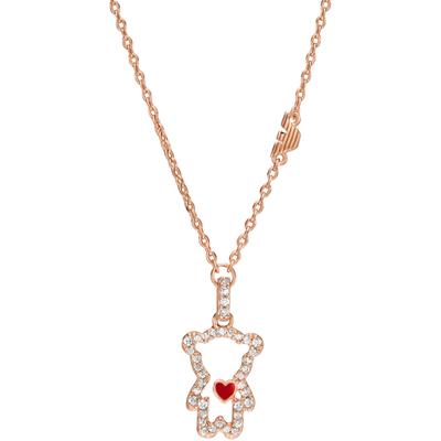 Kette mit Anhänger EMPORIO ARMANI "Schmuck Geschenk Metall Halskette Teddy mit Herz", rosa (roségoldfarben, rot, kristallweiß), Halsketten, Damen, Metall, L: 42cm B: 1mm, mit Zirkonia (synth.), B:1mm Image