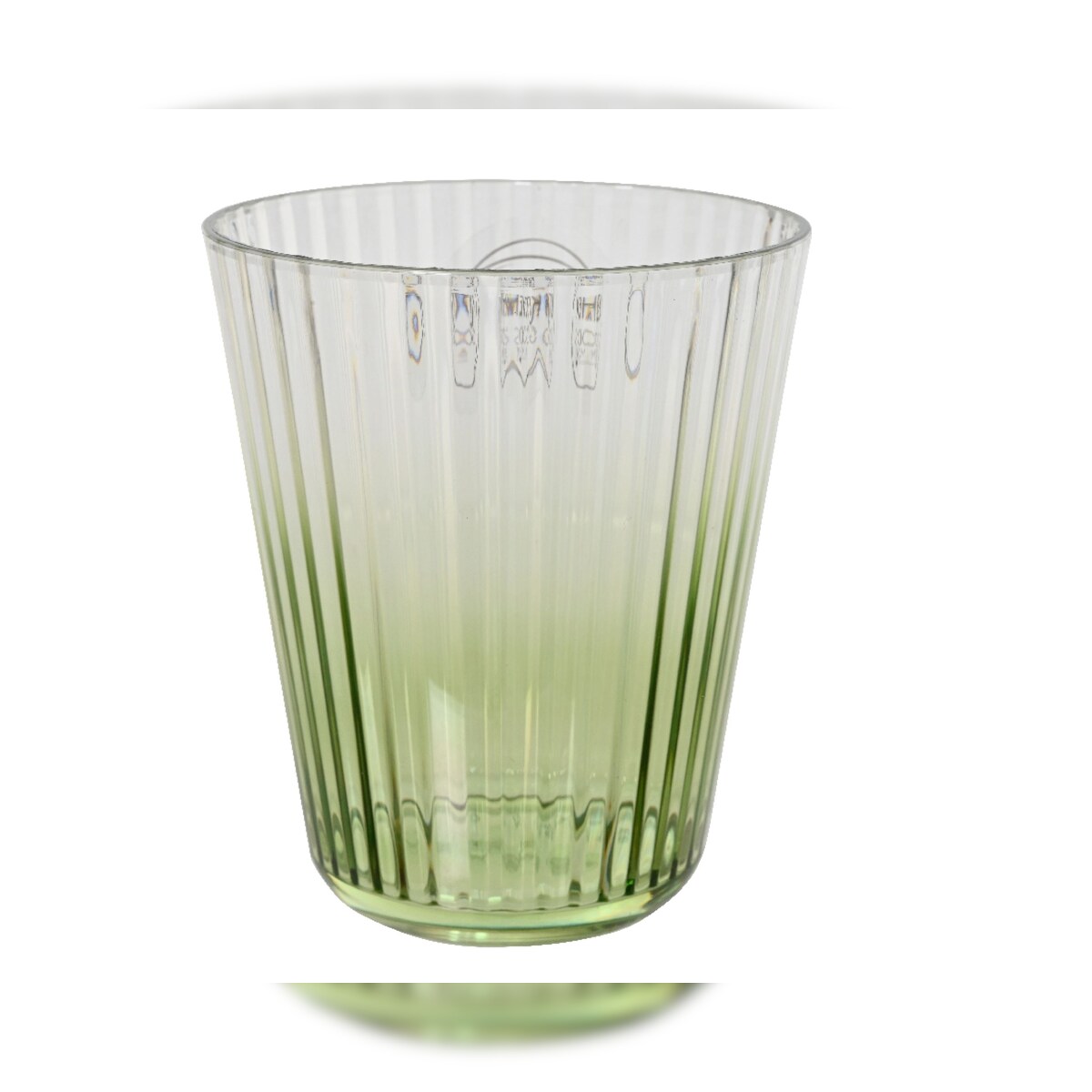 Decoris Trinkglas 10cm Kunststoff - Trinkbecher mit Rillen Becher Gläser Trinkgeschirr Wasserglas Saftglas Limonadenglas Cocktailglas Transparent Grün Image