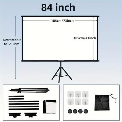 TEMU Weijieming Inch Portable Projector Screen With Tripod Stand, 16:9 Hd Projection Screen For Home Theater, Indoor Wall-mountable, Polyester Fabric, Easy Setup For Office Presentations And Image