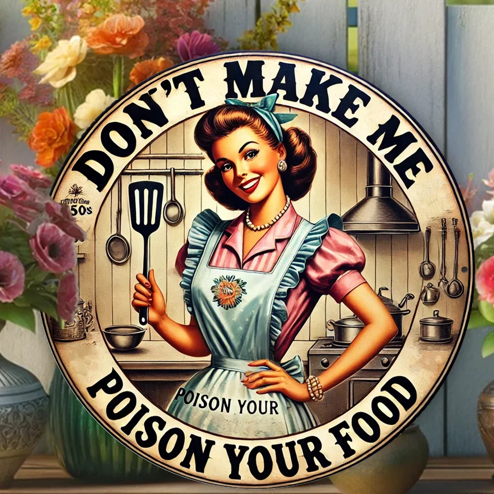 Vintage-Küchenschild: Let Me Poison Your Food – 20 x 20 cm (7,8 x 7,8 Zoll), 2D-gedrucktes dekoratives Metallschild, wasserdicht Image