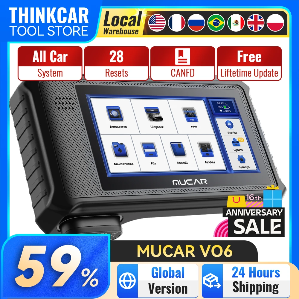 MUCAR VO6 Strumenti diagnostici per auto Sistema completo Scanner OBD2 28 Resetti Controllo bidirezionale gratuito a vita Codifica ECU Strumenti di scansione automatica