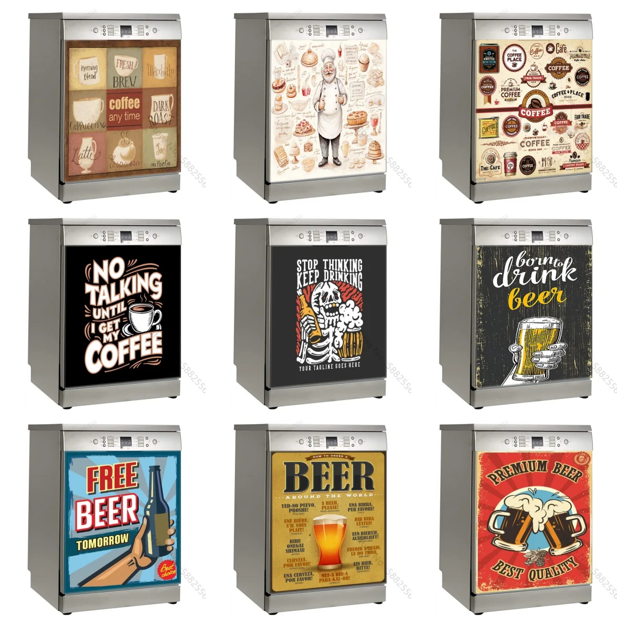 Retro Kaffeetasse Bier Spülmaschinen-Aufkleber Deko Küche Wasserdichtes Vinyl Kunst Koch Essen Wein Wandbild Tasse Schranktür Panel Aufkleber Image