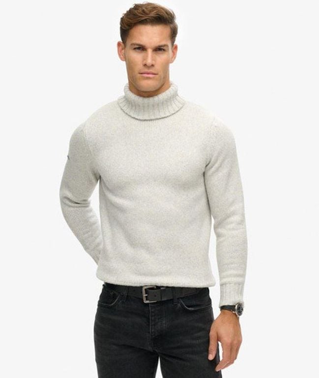 Classic Brushed Roll Neck Jumper - White - Superdry Knitwear