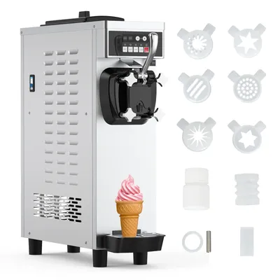 Commercial Ice Cream Machine 4.7-5.8Gal/H 7L Hoppers 1.8L Cylinders 1200W Countertop Soft Serve Ice