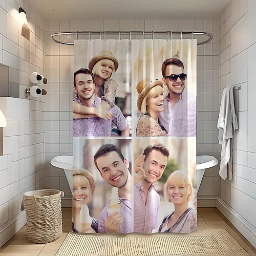 Personalisierte Foto-Duschvorhang mit 12 Haken- individuelles Hochzeitsgeschenk für Paare Hochzeitsgeschenk Badezimmerdekoration Stoff wasserdicht waschbar Ihr Bild Foto für Badezimmer Hotel hochladen Image