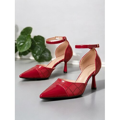 Braune Damen-Sandalen mit spitzer Spitze und Krokoprägung und Fesselriemchen – elegante Party- und Büroschuhe für formelle Anlässe Image