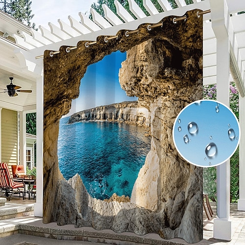 Wasserdichte Outdoor Vorhang Außenvorhänge für die Hochzeitsterrasse im Innenbereich, dicke Sichtschutz-Ösenvorhänge für Hochzeitsschlafzimmer, Wohnzimmer, Veranda, Pergola, Cabana, 1 Panel Image