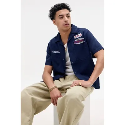BDG Navy Badge Mechanic Shirt - Navy M at Urban Outfitters