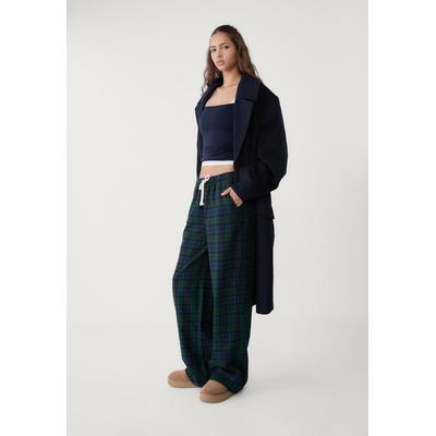 Stradivarius Checked cotton trousers Bottle green XS